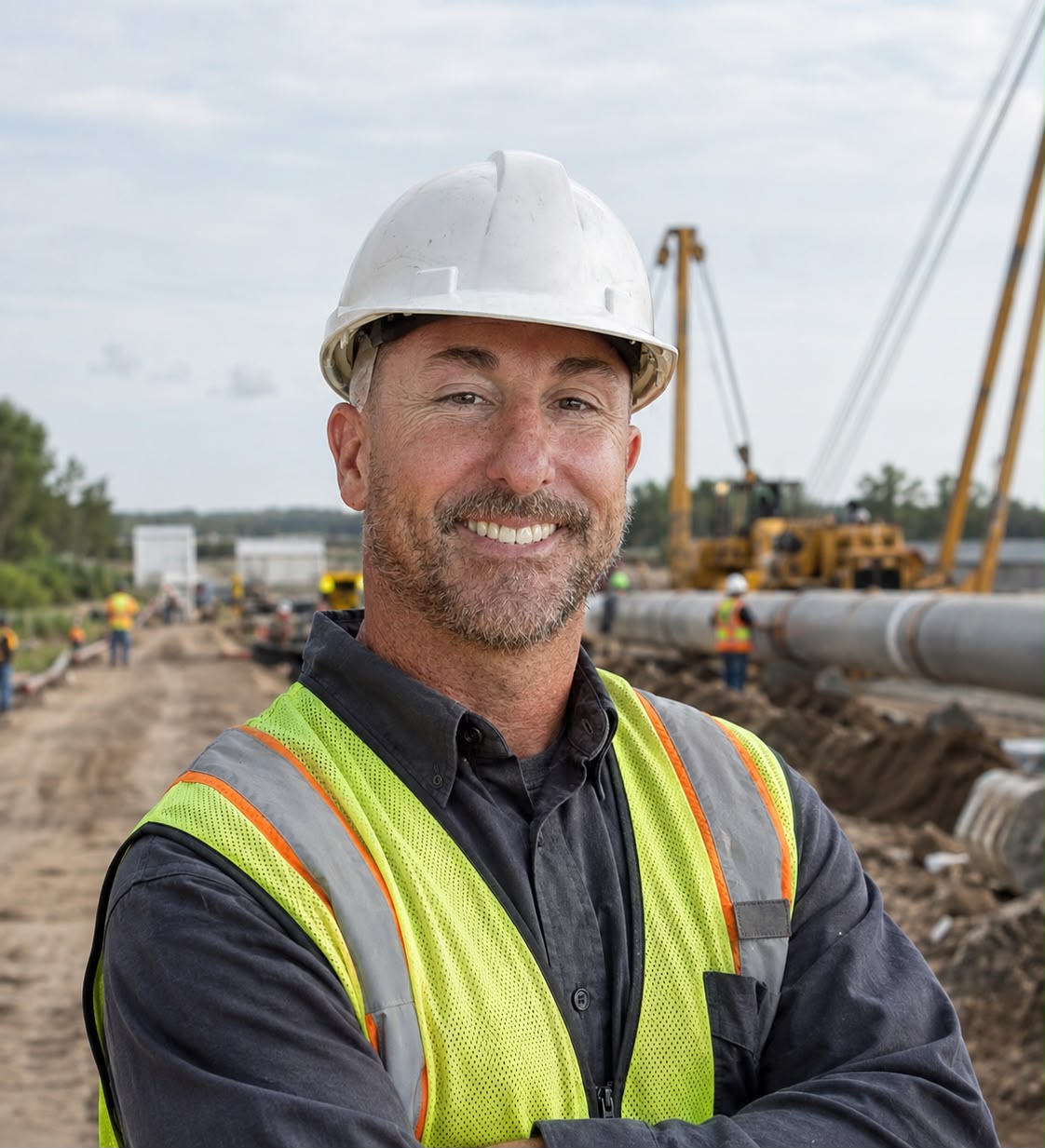 Richard Gardner on a pipeline right-of-way in field PPE